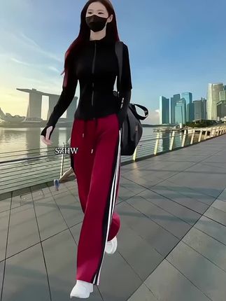 春秋修身上衣阔腿裤#运动休闲套装 #洋气时尚#休闲运动套装#春秋新款穿搭