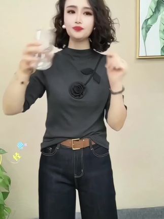 #上衣 2025新款时尚洋气百搭减龄中领气质中袖女上衣 #面料柔软舒适 #时髦精 #显瘦穿搭 #谁穿谁好看