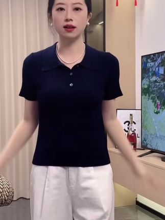 经典POLO针织衫透气夏季新款短袖T恤简约桑蚕丝百搭老钱风女装#谁穿谁好看 #品质女装 #修身显瘦