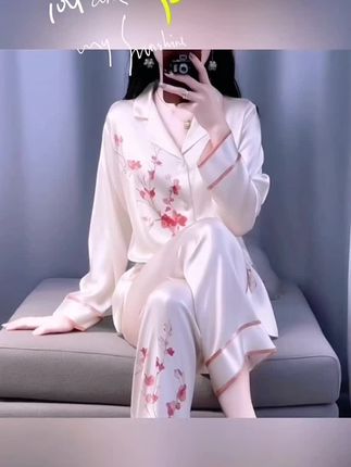 tpvl中国风印花冰丝睡衣女春秋长袖外穿套装高档2025新款爆款女款