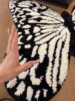 #轻奢法式复古黑白蝴蝶地毯客厅卧室床边柔软地垫#蝴蝶垫#可爱垫#超级漂亮垫