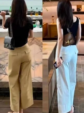 卡其色高腰直筒阔腿休闲裤女夏季新款显瘦梨形身材小个子九分裤