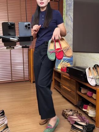 #直播高光 OZZEG2025春夏新款豆豆鞋女蝴蝶结真皮浅口软底一脚蹬孕妇鞋#软底软面穿上超舒服 #软底小单鞋 #百搭女鞋 #平底鞋女鞋