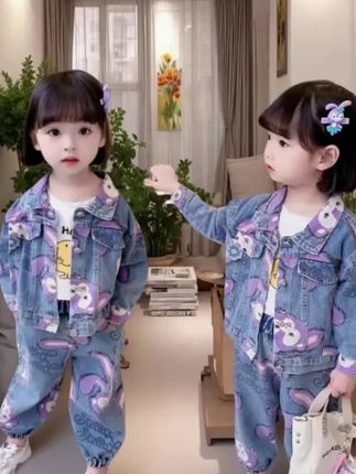 女童套装新款宝宝春秋牛仔洋气儿童装秋装小童#运动两件套