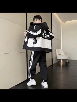 春秋季新款套装休闲男士外套运动连帽青少年休闲帅气宽松潮流夹克 #强烈推荐 #秋冬穿搭 #男士外套 #男装 #青少年