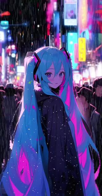 灯海浸孤影,回眸揽星河 #二次元雨天氛围感 #二次元动漫壁纸 #初音未来动态背景