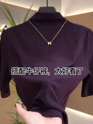 2025新款小立领中袖显瘦打底衫百搭时尚洋气显身材内搭短袖T恤女 #t恤 #中袖t恤 #打底衫 #内搭外穿都好看 #短袖t恤