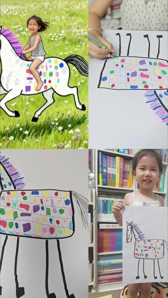 家庭美育/马上有福––马儿创意美术
把这匹小骏马送给看到笔记的你
愿你在马年:事业如骏马奔腾,生活万马奔腾般精彩,所有愿望马上实现!💫
材料准备:8开水粉纸、梅森尼斯水性丙烯马克笔
-
创作步骤:
1.用黑色丙烯马克笔画出小马🐎的身体以及五官特征。
2.用黑色中性笔画出格子。
3.运用喜欢的色彩搭配,画出彩色的图案进行装饰。
4.可爱的小马🐎就完成啦!
~
蜜桃今天用的是梅森尼斯丙烯马克笔,颜色鲜艳,覆盖力强,涂画更畅快,最喜欢的就是盒子可以折叠变成笔架,取色超方便,而且还是蜜桃喜欢的三角柱体笔杆,长时间抓握也很舒适。期待蜜桃更多的绘画作品吧👏🏻#新手入门丙烯马克笔 #马克笔推荐#梅森尼斯丙烯马克笔 #画画 #马
