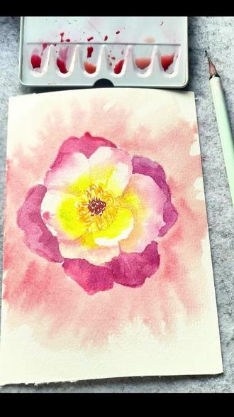 0基础2分钟画治愈系蔷薇花,有手就会#零基础水彩 #水彩 #水彩新手 #水彩教程