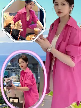 这件玫粉色大版衬衫, 直接让你化身街头小太阳!#夏季穿搭 #玫粉衬衫 #大版上衣 #明媚感 #显瘦百搭