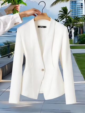 #李一桐米兰上演高智风穿搭 #白色西装女外套短款小个子v领西服
