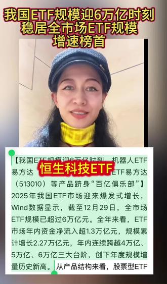 最新消息:我国ETF规模迎6万亿时刻稳居全市场ETF规模增速榜首。美股三大指数收跌特斯拉跌超3%。港股三大指数收涨#热点经济趋势 #香港