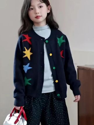 女童秋装套装2025新款洋气儿童毛衣针织衫大童韩系穿搭开衫外套潮