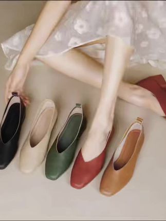 真皮V口新款小方头百搭单鞋女低跟鞋春夏浅口鞋 一脚蹬高跟粗跟#一脚蹬单鞋 #真皮单鞋女鞋 #低跟单鞋 #浅口单鞋女 #小方头粗跟单鞋