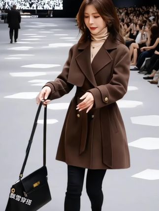 咖啡色双面羊绒大衣女中长款2024新款双层叠片气质羊毛呢子外套冬#时尚气质穿搭 #时尚穿搭 #时髦穿搭 #高级感穿搭#双面羊绒大衣
