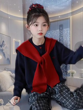 2025新款女孩针织开衫毛衣三件套大女童秋装#套装 #童装 #这也太好看了