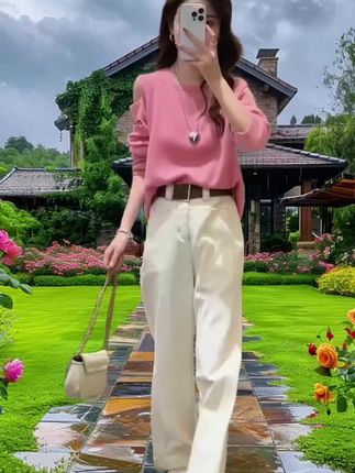 秋季新款女士时尚百搭套装 #洋气减龄 #秋季新款#针织上衣#阔腿牛仔裤#谁穿谁好看