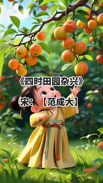 #和抖音一起学古诗 #创作者中心 #创作灵感
第十八集 《四时田园杂兴》宋——【范成大】
梅子金黄杏子肥,麦花雪白菜花稀。日长篱落无人过,惟有蜻蜓蛱蝶飞。#和抖音一起学习涨知识 #和抖音一起学习