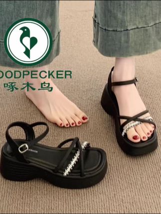 #凉鞋 #增高凉鞋 #夏季凉鞋 啄木鸟厚底增高凉鞋女款2025新款夏季超火时尚高级感配裙子罗马鞋#时尚凉鞋 #罗马凉鞋