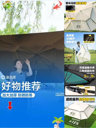 渔之源钓鱼伞遮阳伞拐杖折叠户外加厚垂钓伞新款便携式户外露营伞