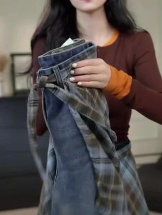 可拆卸屁帘阔腿牛仔裤女2025秋季新款高腰设计感假破洞宽松直筒裤