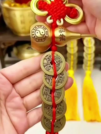 你家门上都挂了吗?黄铜葫芦五帝钱挂件#纯铜挂件 #吉祥结 #五帝钱 #吉祥物