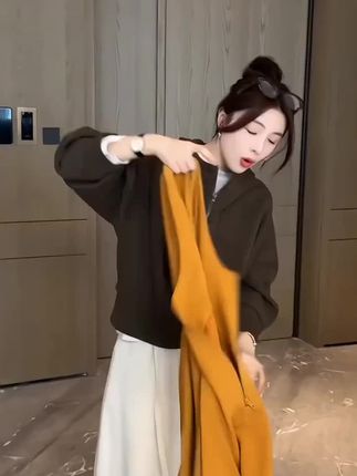 正版时尚连帽半拉链卫衣短外套女2025年秋季流行洋气宽松流行上衣