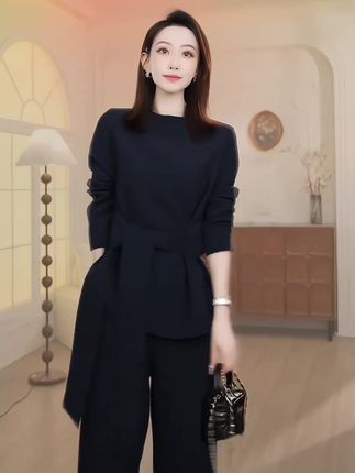 胖mm早秋新款时尚穿搭一整套修身显瘦绑带上衣阔腿裤大码两件套女#早秋时尚休闲 #修身显瘦显气质