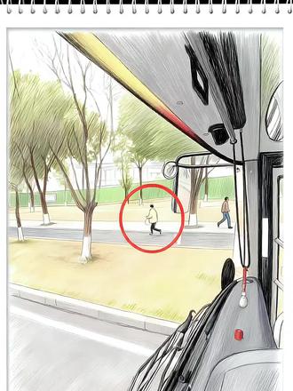 这一幕好暖!女子为赶公交奋力奔跑,司机放慢车速等她上车。#画一个故事 #绘画 #治愈系