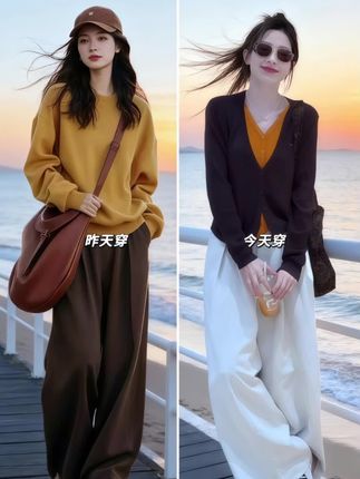 #初秋一周不重样穿搭 一眼沦陷的秋日减龄王炸!谁穿谁美!#秋季不露腿穿搭 秋风一凉就愁穿搭?这套「假两件针织+阔腿裤」直接焊在身上! 上衣是心机假两件设计,温柔针织撞色拼接,领口小细节超显脸小,软乎乎的面料贴肤不扎,自带慵懒氛围感;搭配的高腰阔腿裤绝了,腰头掐出小蛮腰,裤型直筒垂坠,胯宽、腿粗、小肚腩全遮住,走路带风还显高! 一套搞定通勤、约会、逛街,不用费心搭配,随便穿都有韩系女主那味儿~关键是减龄又显瘦,30+穿成少女感,20+穿出元气感!今年秋天的第一件套装,选它准没错! #通勤穿搭如何摆脱土气感 #初秋一周不重样穿搭 #被秋日氛围感穿搭拿捏了 @抖加🔥上热门🔥dou+🔥热点宝
