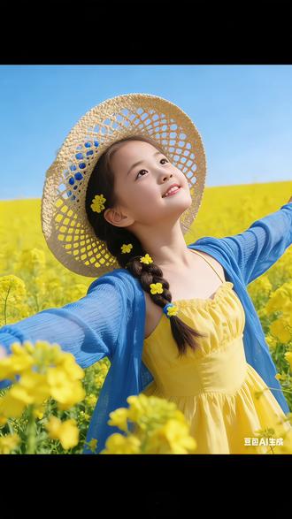 金黄花浪中的稚嫩身影,定格春天最柔软的瞬间#豆包ai #豆包出大片有两把刷子 #当我把自拍照发给豆包 #油菜花的季节 #萌娃写真