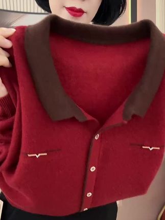 妈妈装秋冬新款纯羊毛衫,中老年女装洋气翻领毛衣,宽松版型设计穿上洋气减龄 #妈妈装 #中老年女装 #羊毛衫 #毛衣 #宽松版型