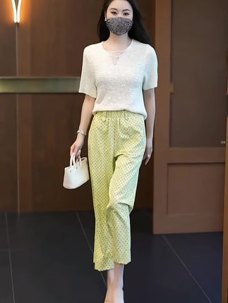夏季薄款#阔腿裤女 时尚洋气 休闲百搭高腰显瘦速干波点直筒阔腿裤女#面料柔软舒适 #显瘦穿搭 #小个子穿搭 #夏季穿搭