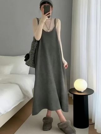 孕妇装秋季套装新款时尚韩版气质蕾丝内搭上衣显瘦针织吊带连衣裙#孕期穿搭 #温柔风穿搭