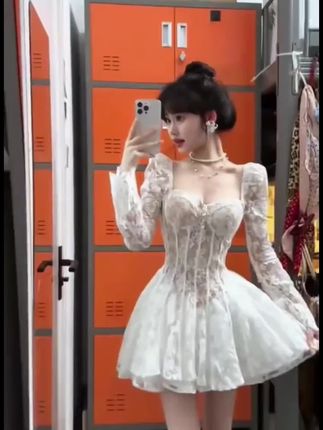 Y8565mm法式高级感收腰蕾丝连衣裙春夏芭蕾风春游出行衣服蓬蓬裙#无限回购的宝藏单品 #今日穿搭 #气质仙女裙穿搭 #温柔风穿搭 #今日分享