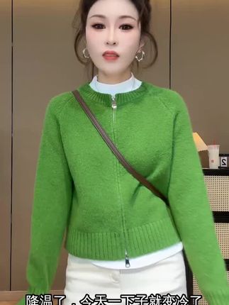 大码女装2025秋冬季新款时尚宽松简约拉链长袖上衣毛衣007