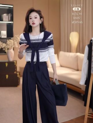 江洲【漫月】早秋新款时尚撞色条纹羊毛衫长袖气质亲肤百搭针织衫 #女人穿搭 #时髦穿搭 #休闲穿搭