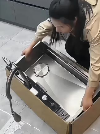 厨房304不锈钢飞雨瀑布水槽家用洗碗池枪灰色大洗菜盆单槽#厨房水槽#厨房好物