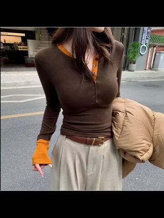2025秋款撞色假两件独特别致内搭打底衫女辣妹上衣百搭T桖#穿搭 #谁穿谁好看 #美出高级感 #秋季穿搭 #早秋穿搭