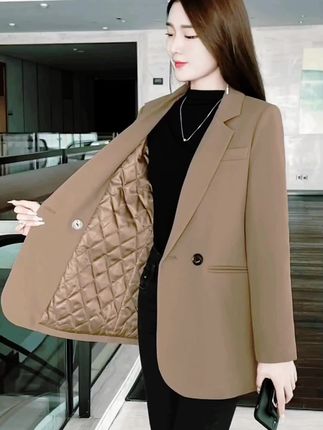 春秋时尚西装外套女爆款秋冬季洋气宽松高级感加棉加厚小西服上衣