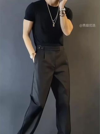 MDNG夏季新款时尚休闲裤修身男士百搭西裤轻奢痞帅男装直筒阔腿裤#男士时尚百搭西裤