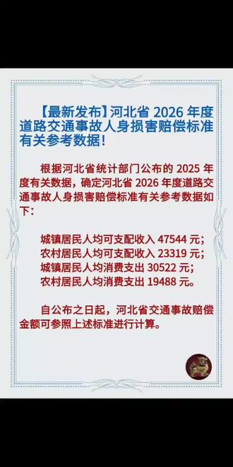【最新发布】河北省2026年度道路交通事故人身损害赔偿标准有关参考数据!#交通事故#赔偿标准#最新发布#人身损害赔偿#法律知识