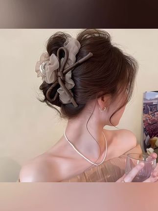 泡泡网纱蝴蝶结发夹抓夹女高级感2025新款鲨鱼夹子后脑勺盘发头饰#抓夹