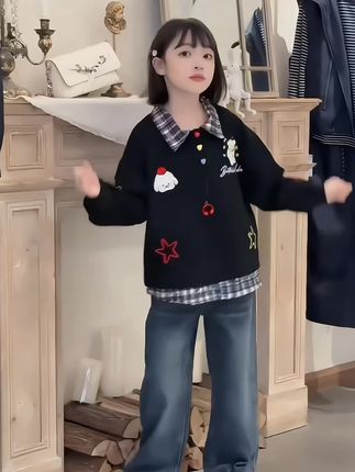 女童卫衣套装春秋款2025新款儿童假两件上衣儿童秋季阔腿裤两件套#春秋新款 #女童穿搭 #女童套装 #甜美穿搭 #高品质童装