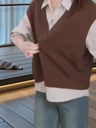 大码时尚条纹拼接POLO领衬衫胖MM女装秋季新款显瘦长袖假两件上衣#长袖假两件 #衬衫上衣 #时尚长袖