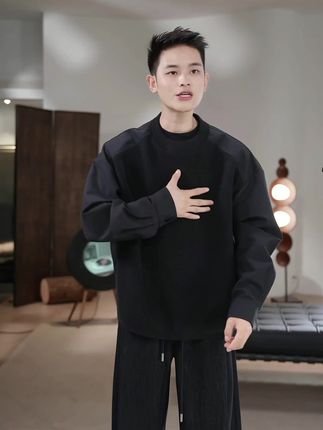 NYHSUGOO/南乙秋冬毛织拼接套头卫衣重磅男士套头外套,推荐!#卫衣 #男士卫衣