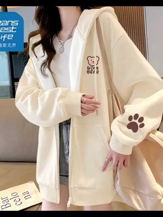 真维斯灰色卫衣女款秋季卡通可爱学院风拉链开衫休闲百搭女装外套#女装外套 #卫衣 #卫衣穿搭 #休闲外套 #时尚女装