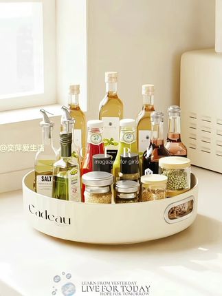 旋转调料置物架,厨房台面多功能盐酱油瓶罐调味料收纳架#收纳整理 #置物架 #旋转调料置物架 #盘子 #调料置物架