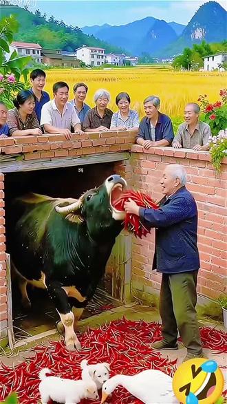 老牛辣上头#辣牛喷火名场面 #农村搞笑日常 #老牛也疯狂 #辣椒喂牛翻车现场 #离谱又好笑#ai创作浪潮计划