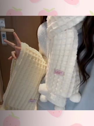 手工钩针华夫饼围巾暖和薄荷牛奶慕斯云朵棉特色diy#围巾#手工